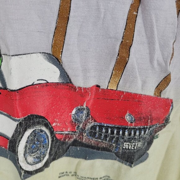 Novel Teez Mens medium Vtg warner bros Taz gray yellow 90s graphic t shirt flaws - Picture 6 of 11